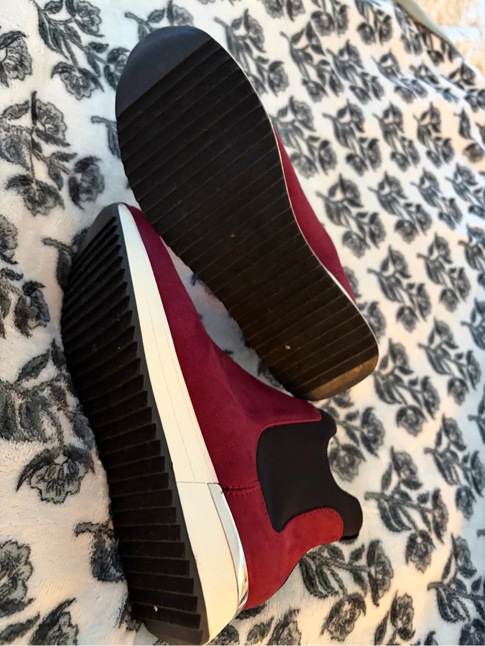 Kenneth Cole Reaction Cameron Burgundy and Black Suede Slip-On Ankle Booties
